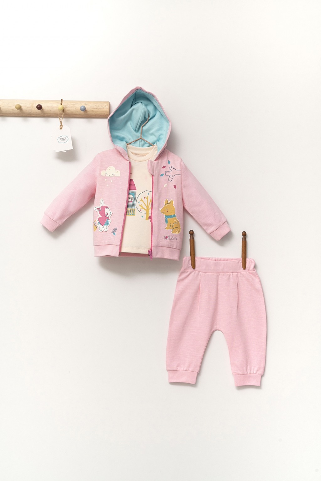 Комплект момиче дълъг ръкав 3 части с животни