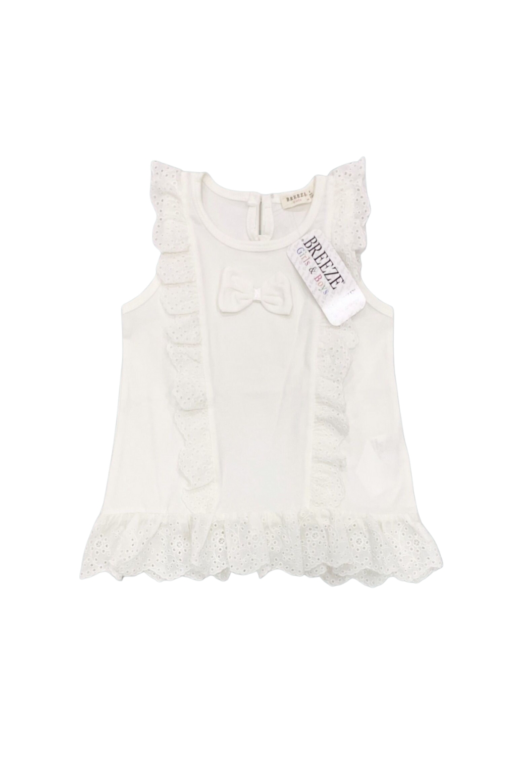 Детски потник момиче с дантела ,цвят екрю