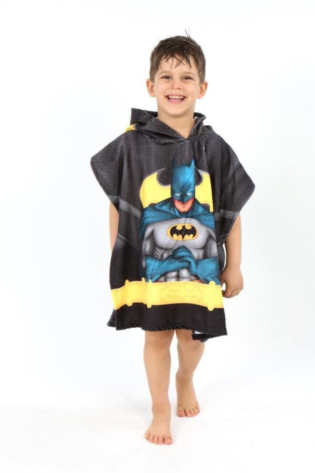 Детско пончо за плаж момче Батман, черен цвят