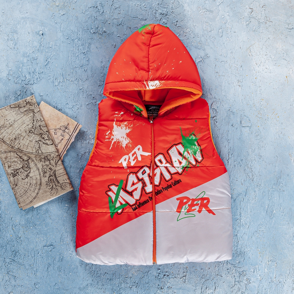 Детска грейка момче с надписи,оранжев цвят