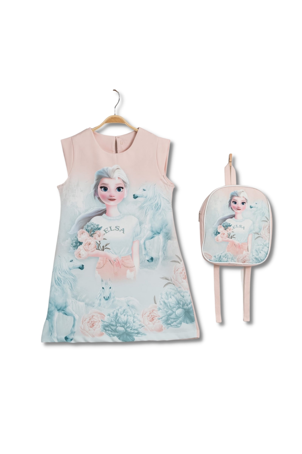 Детска рокля Frozen с раница, розов цвят