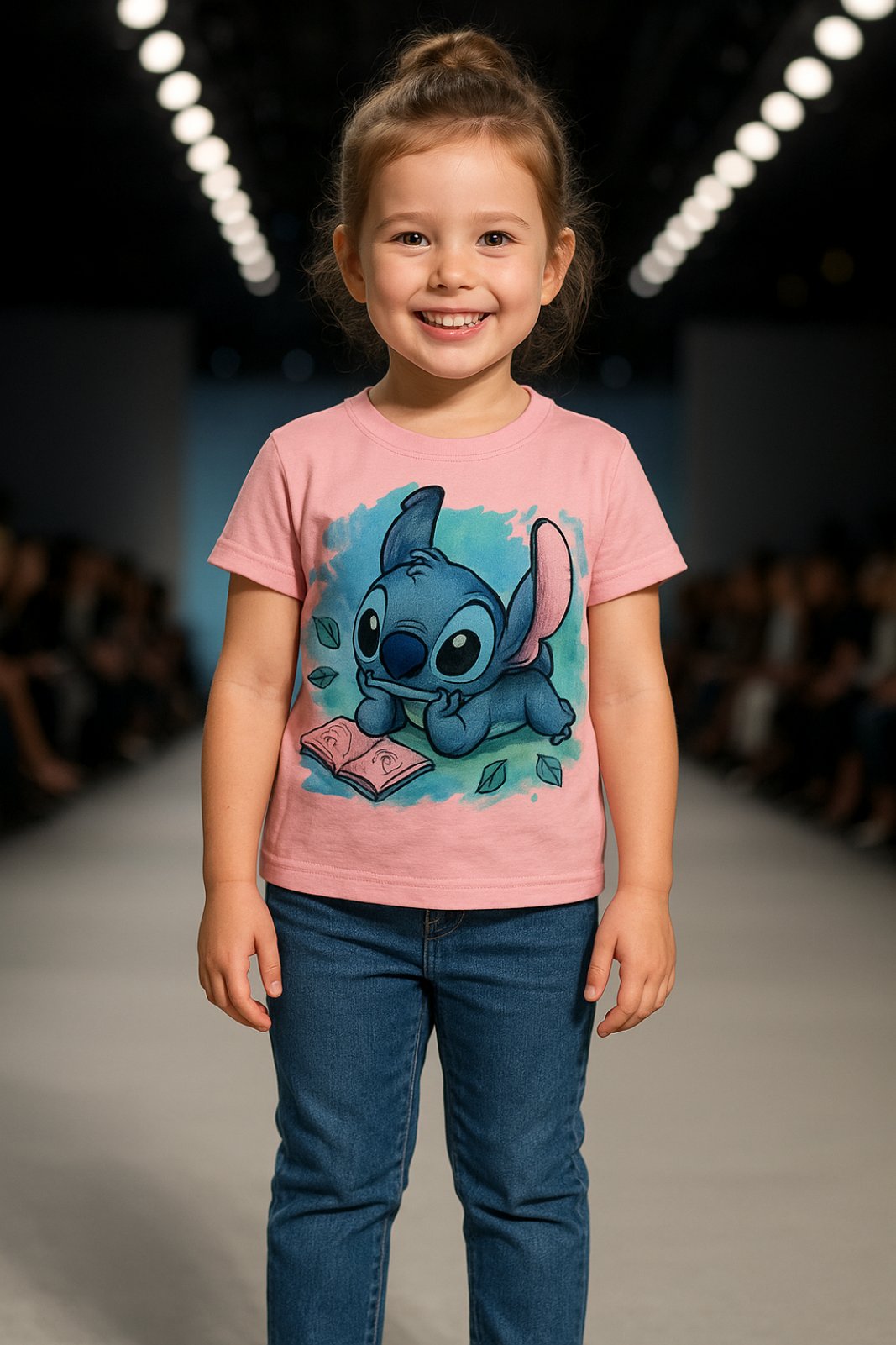 Детска тениска за момиче Stitch, розов цвят