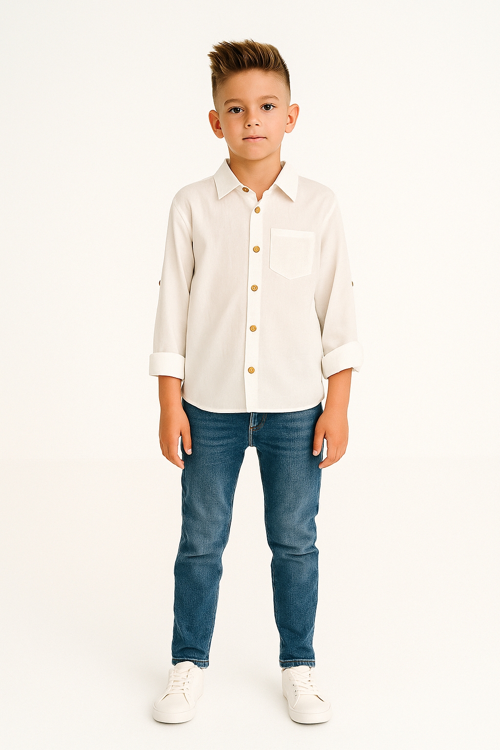 Детскa риза за момче с дълъг ръкав, бял цвят