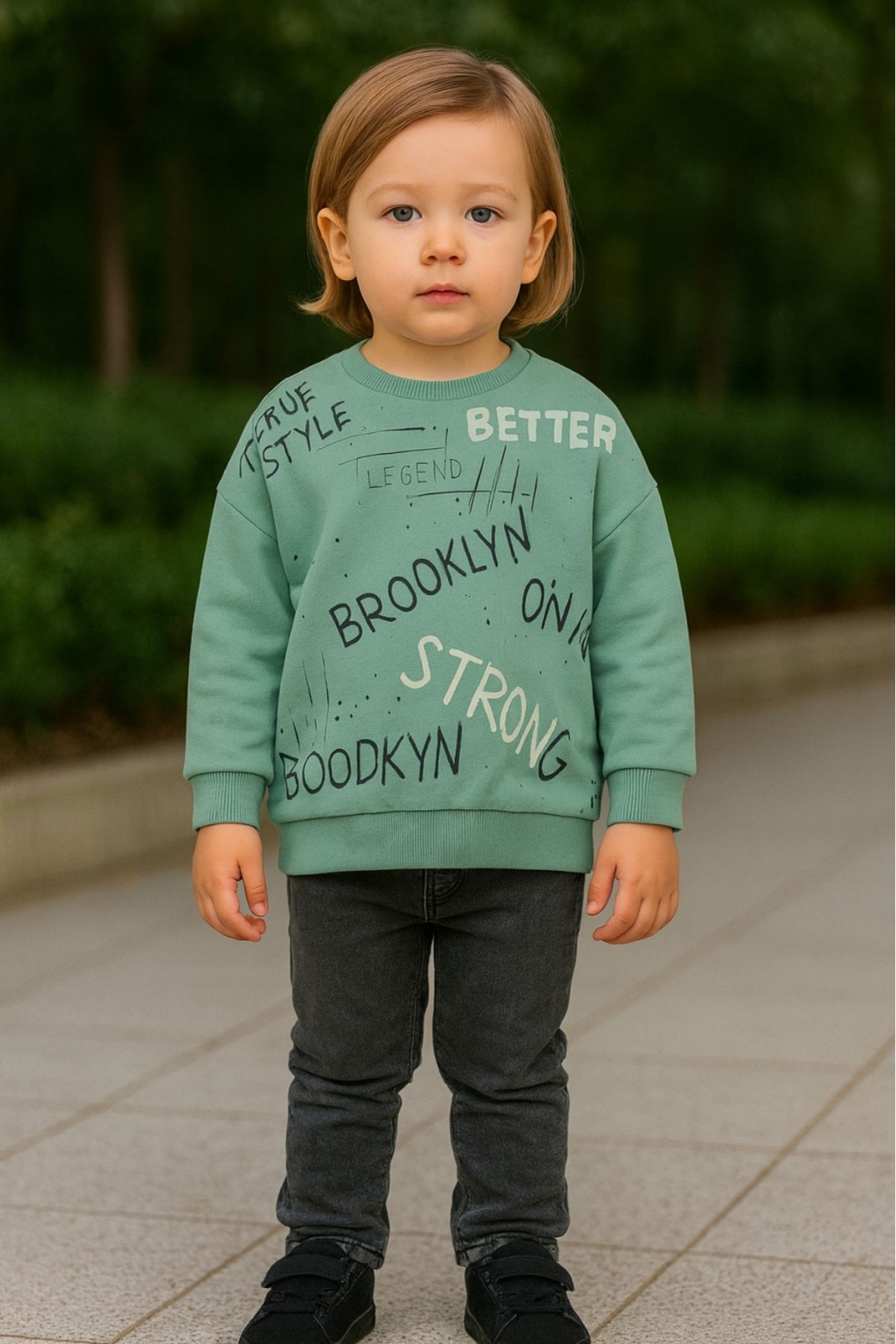 Детска блуза за момче с дълъг ръкав, зелен цвят