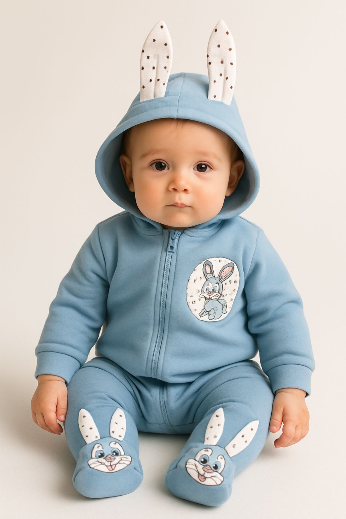 Бебешки гащеризон за момче с дълъг ръкав, син цвят