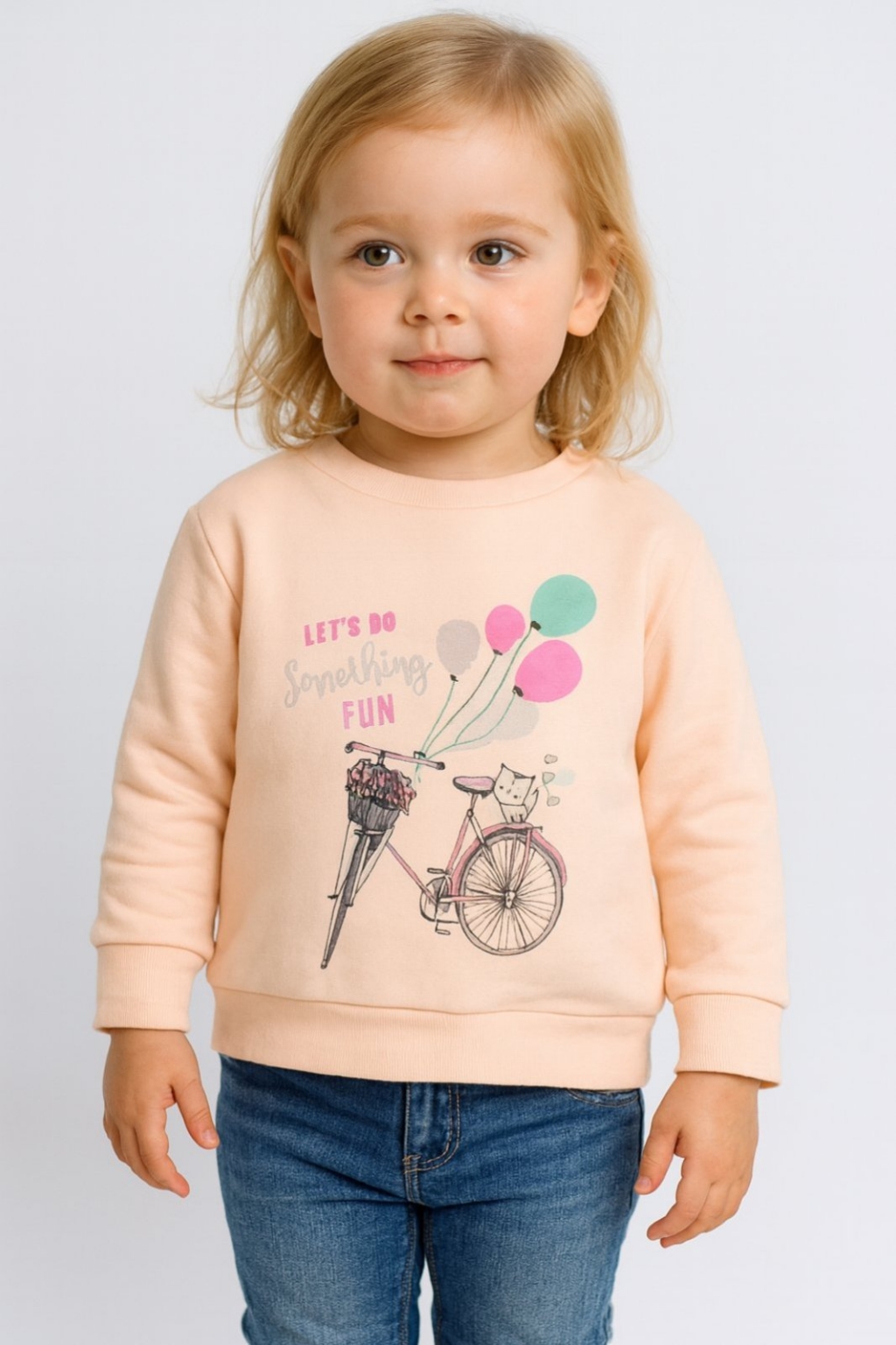 Детска блуза за момиче с дълъг ръкав, цвят пудра