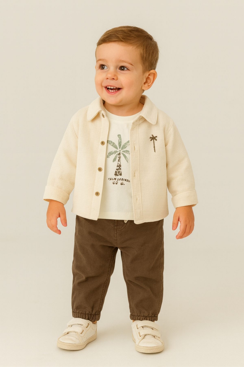 Детски комплект за момче с дълъг ръкав 3 части, кафяв цвят