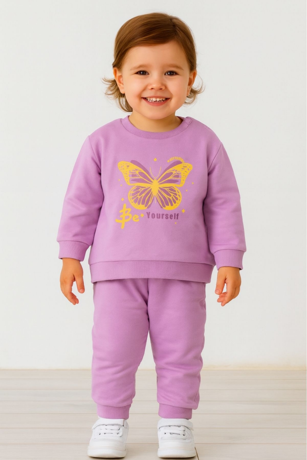 Детски комплект за момиче с дълъг ръкав, лилав цвят