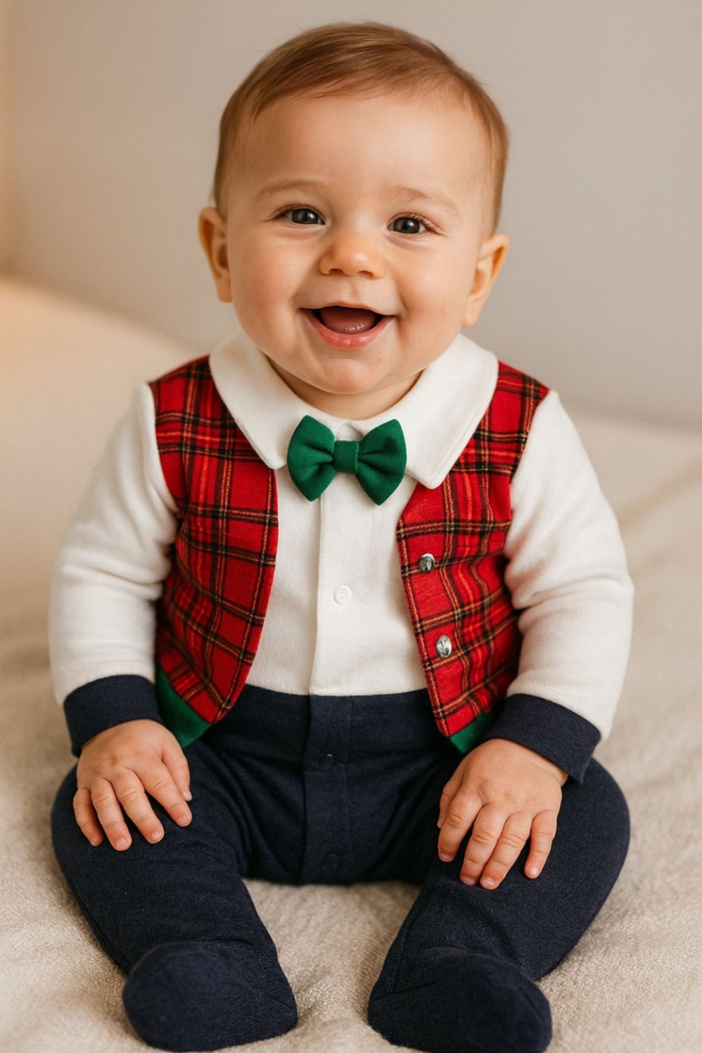 Детски гащеризон с дълъг ръкав Коледа, червен цвят