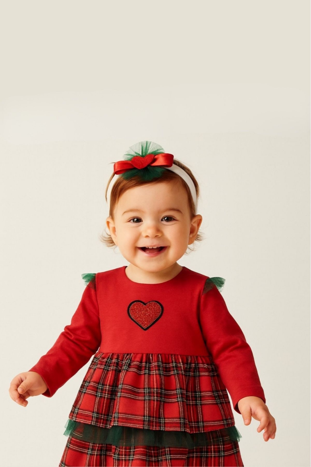 Детска рокля с дълъг ръкав Коледа, червен цвят