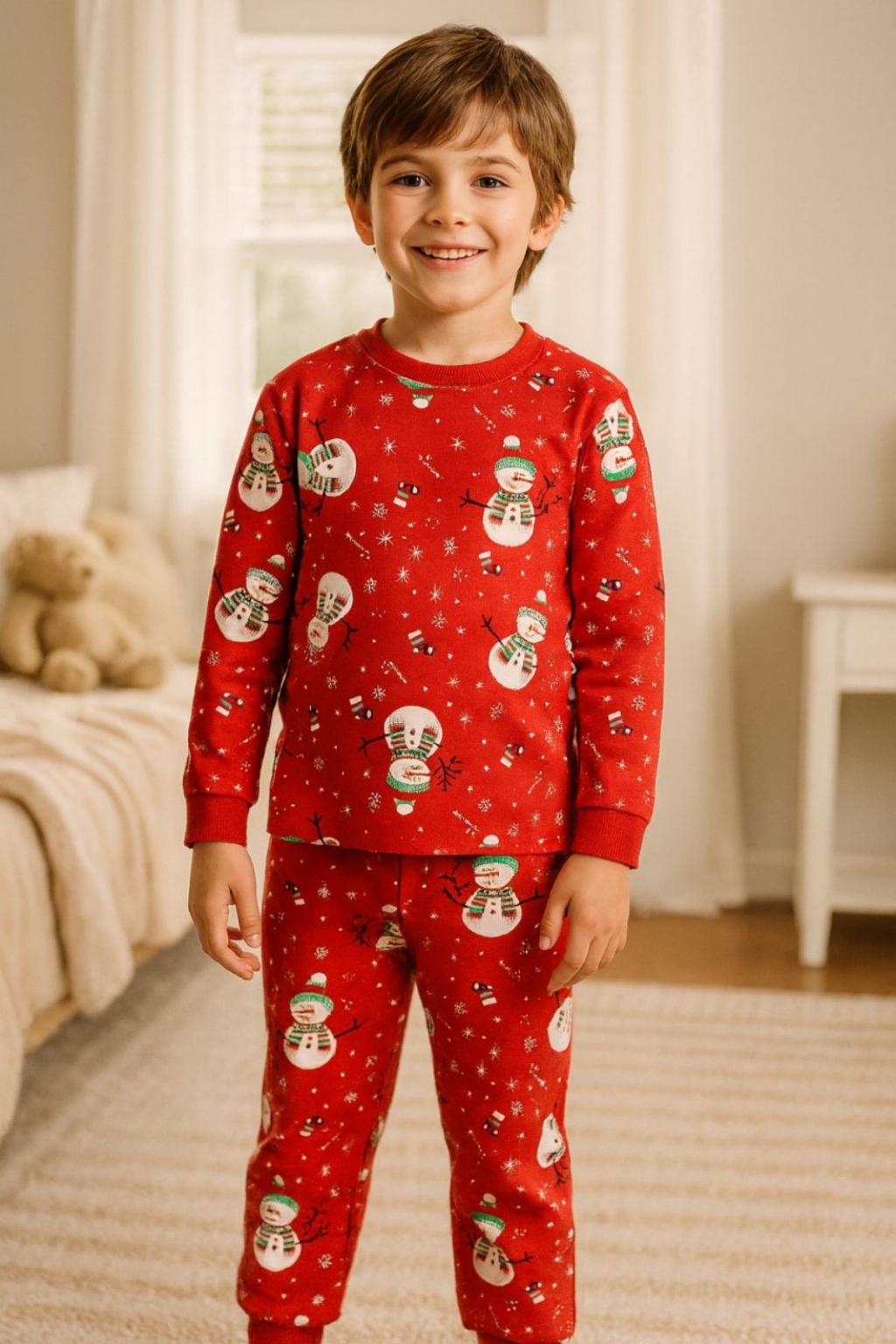 Детска пижама с дълъг ръкав Коледа, червен цвят