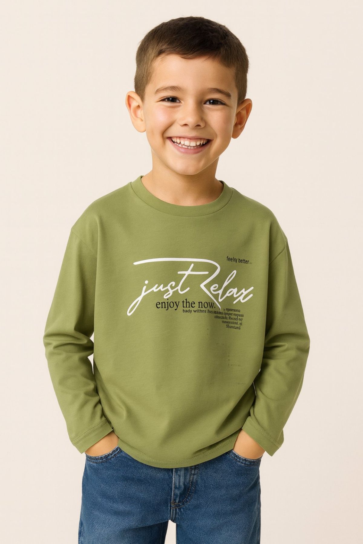 Детска блуза за момче с дълъг ръкав, зелен цвят