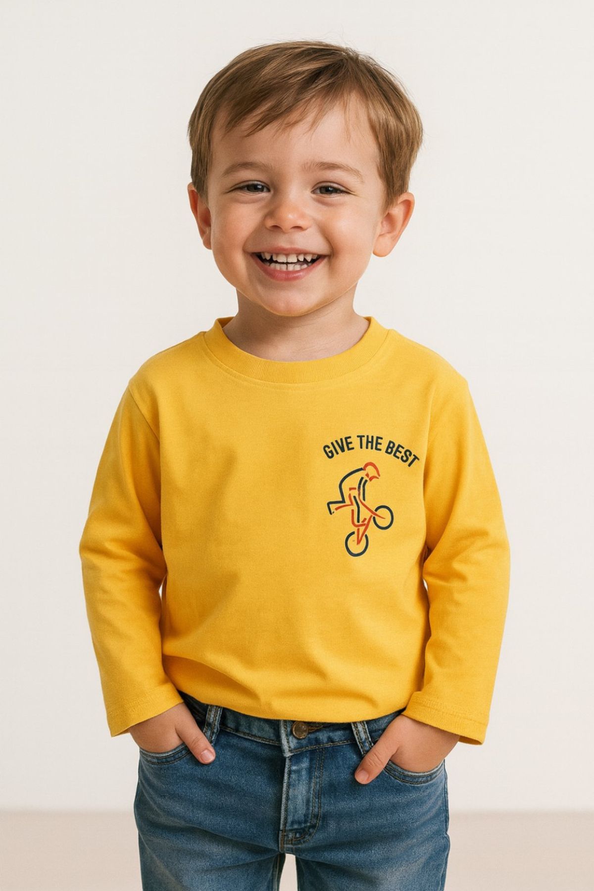 Детска блуза за момче с дълъг ръкав, жълт цвят