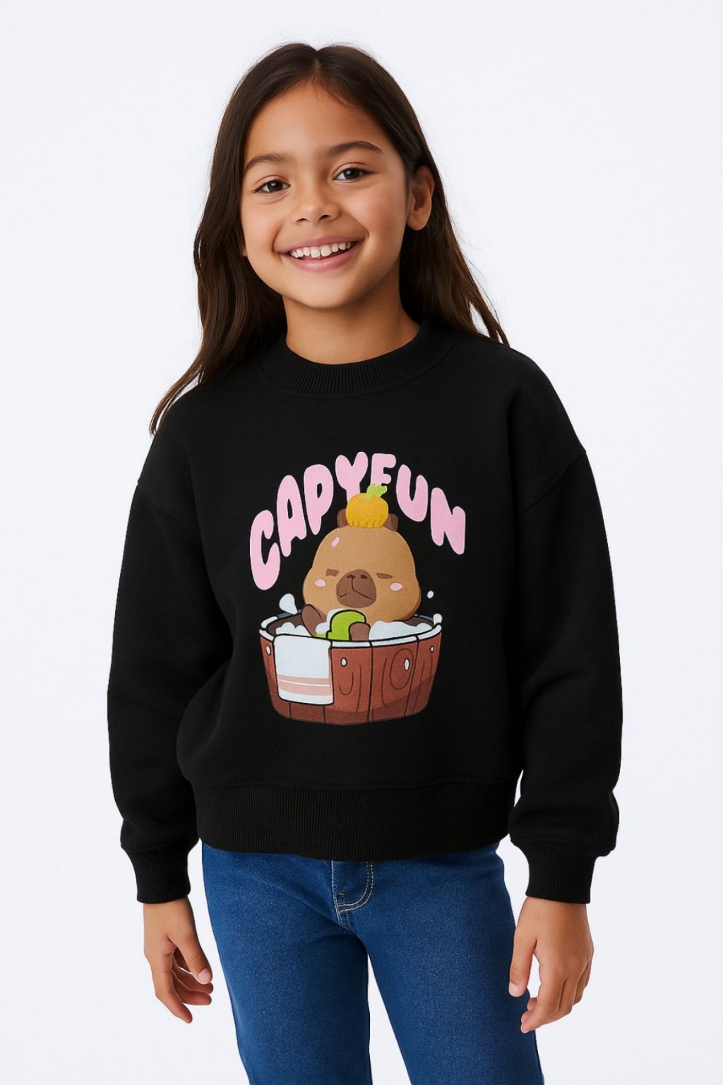 Детска блуза за момиче с дълъг ръкав, черен цвят