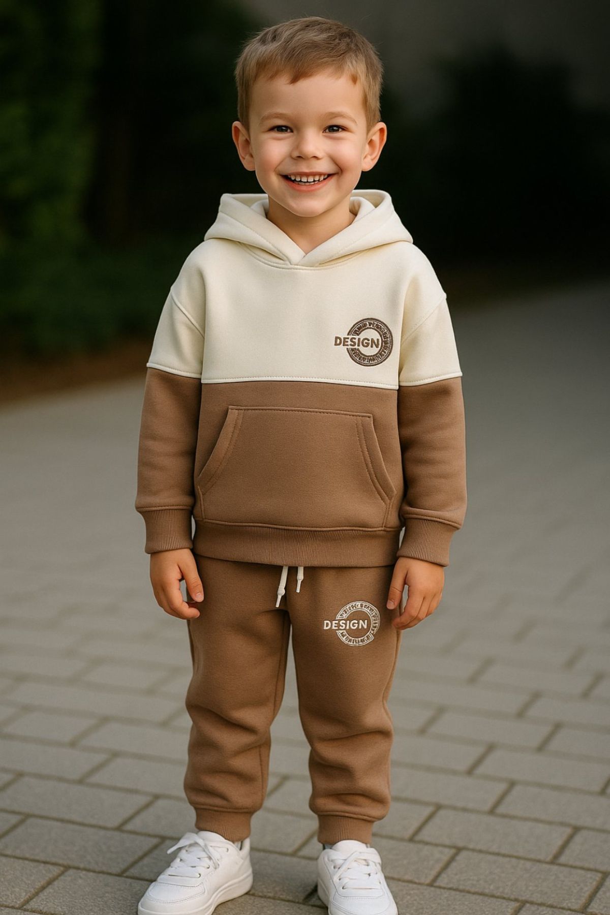 Детски комплект вата за момче с дълъг ръкав, кафяв цвят