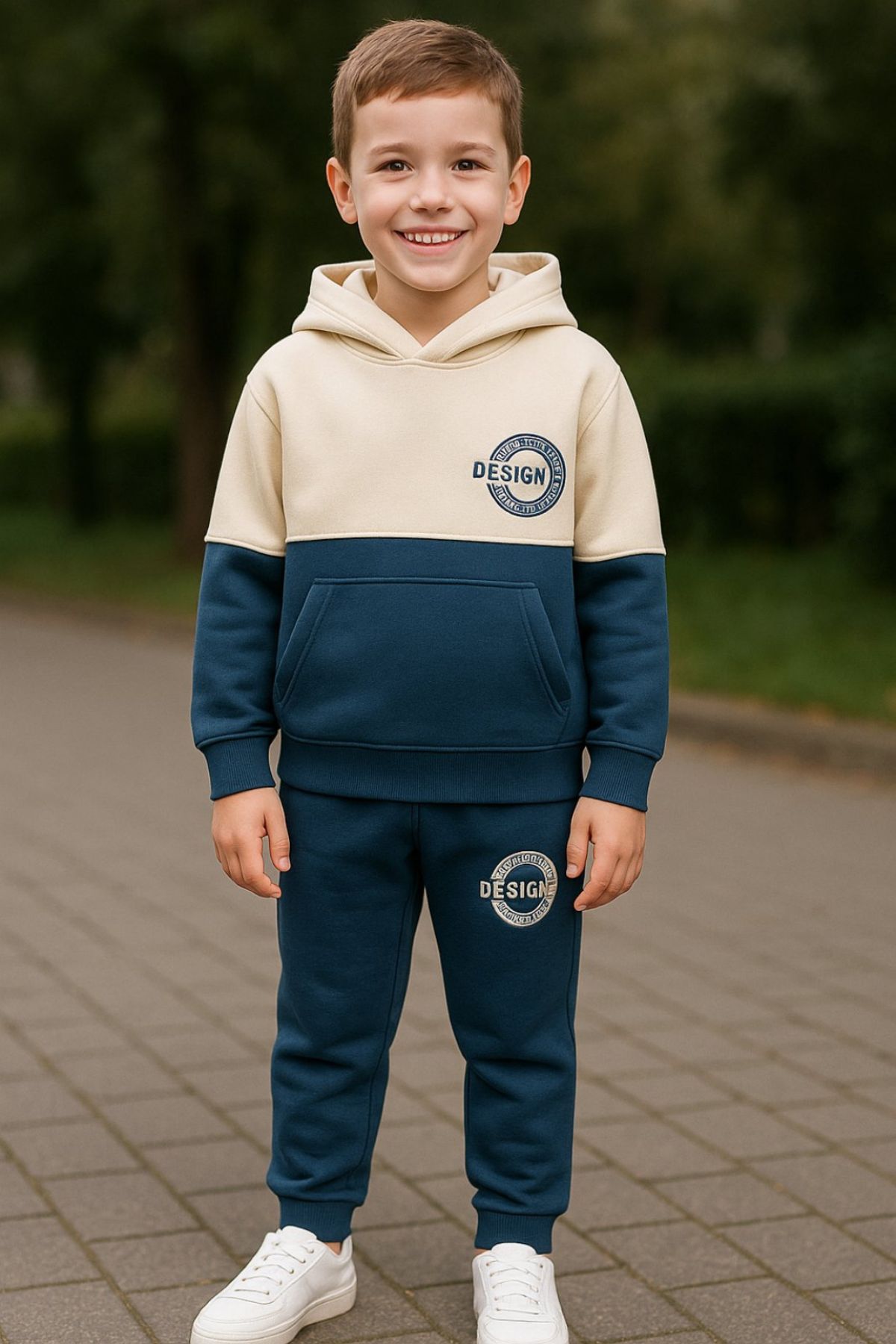 Детски комплект вата за момче с дълъг ръкав, тъмно син цвят