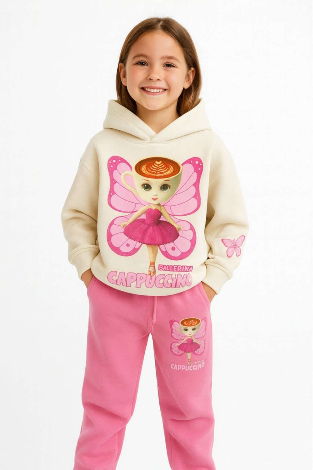 Детски комплект вата за момиче с дълъг ръкав, розов цвят