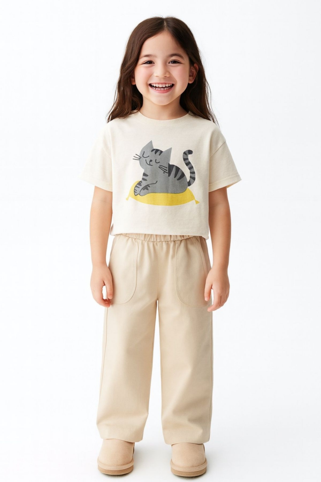 Детски панталон за момиче, бежов цвят