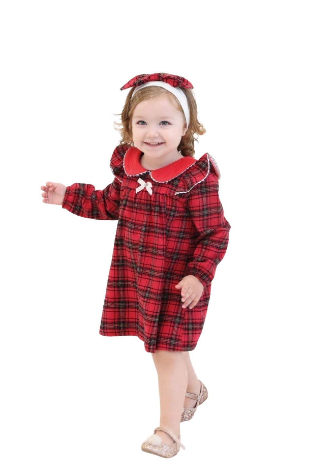 Детска рокла с дълъг ръкав, червен цвят