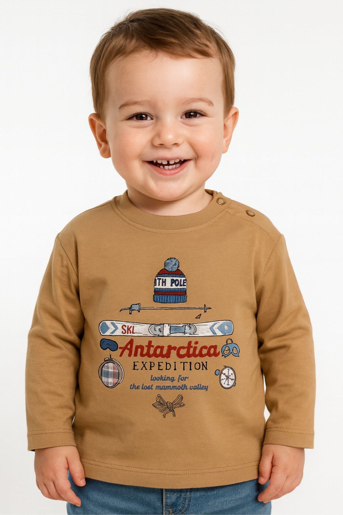 Бебешка блуза за момче с дълъг ръкав, кафяв цвят