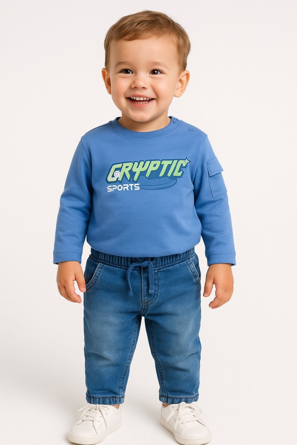 Детска блуза за момче с дълъг ръкав, син цвят