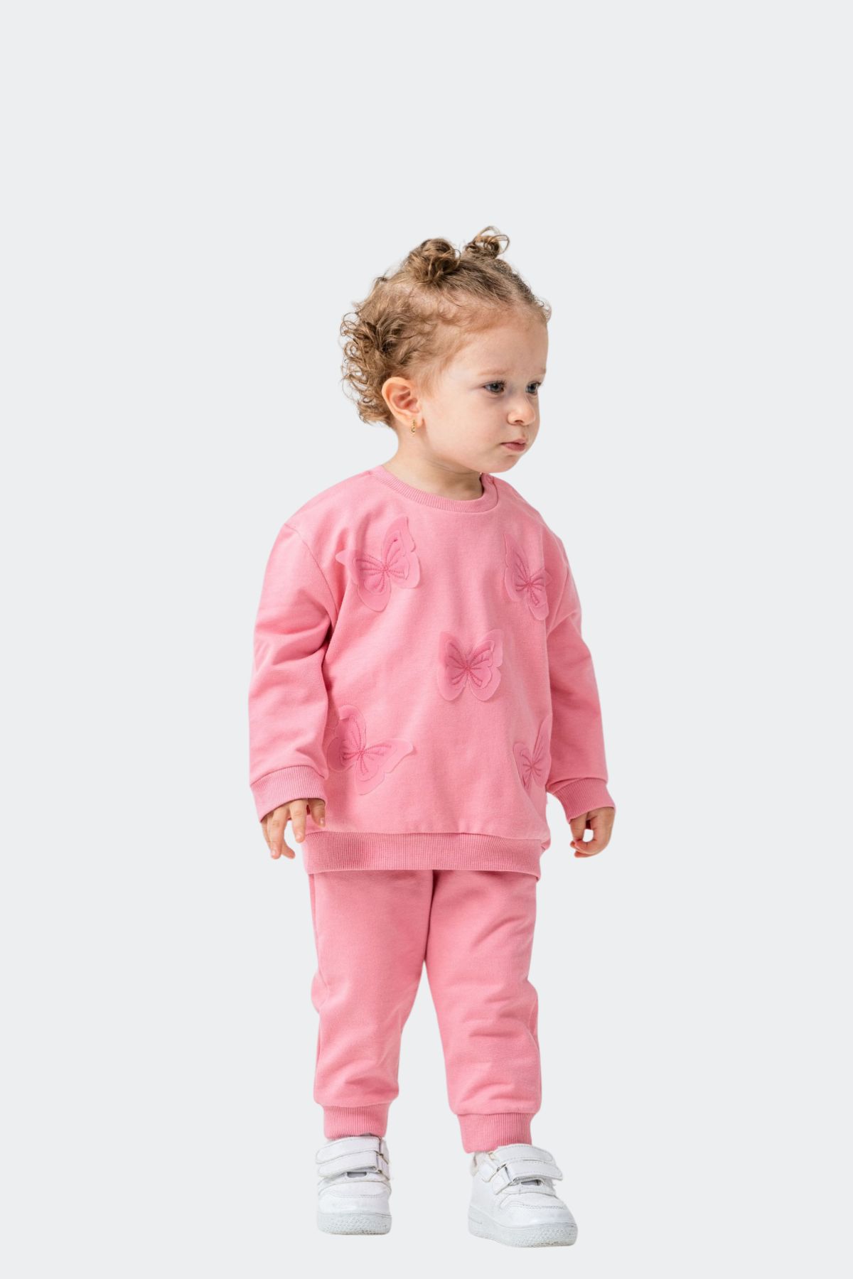 Детски комплект за момиче с дълъг ръкав, розов цвят