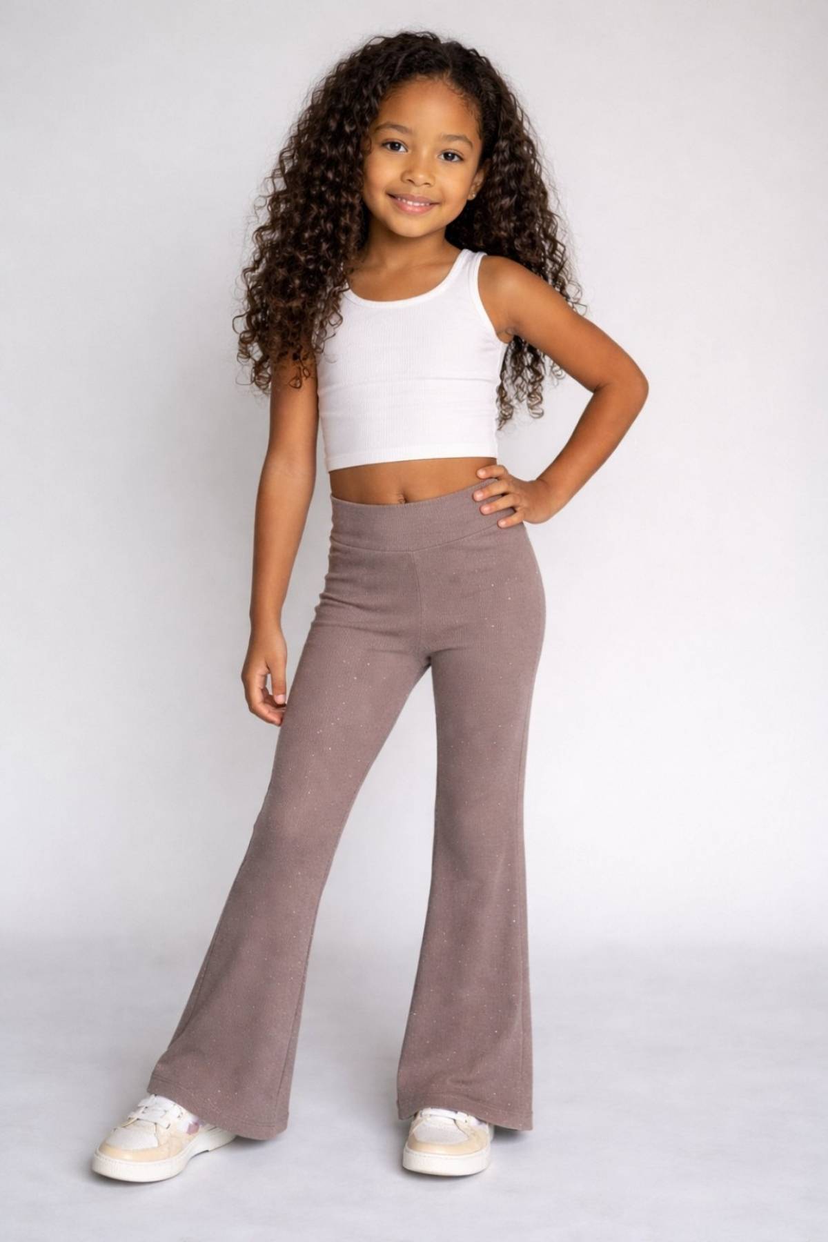 Детски спортен панталон за момиче, кафяв цвят   