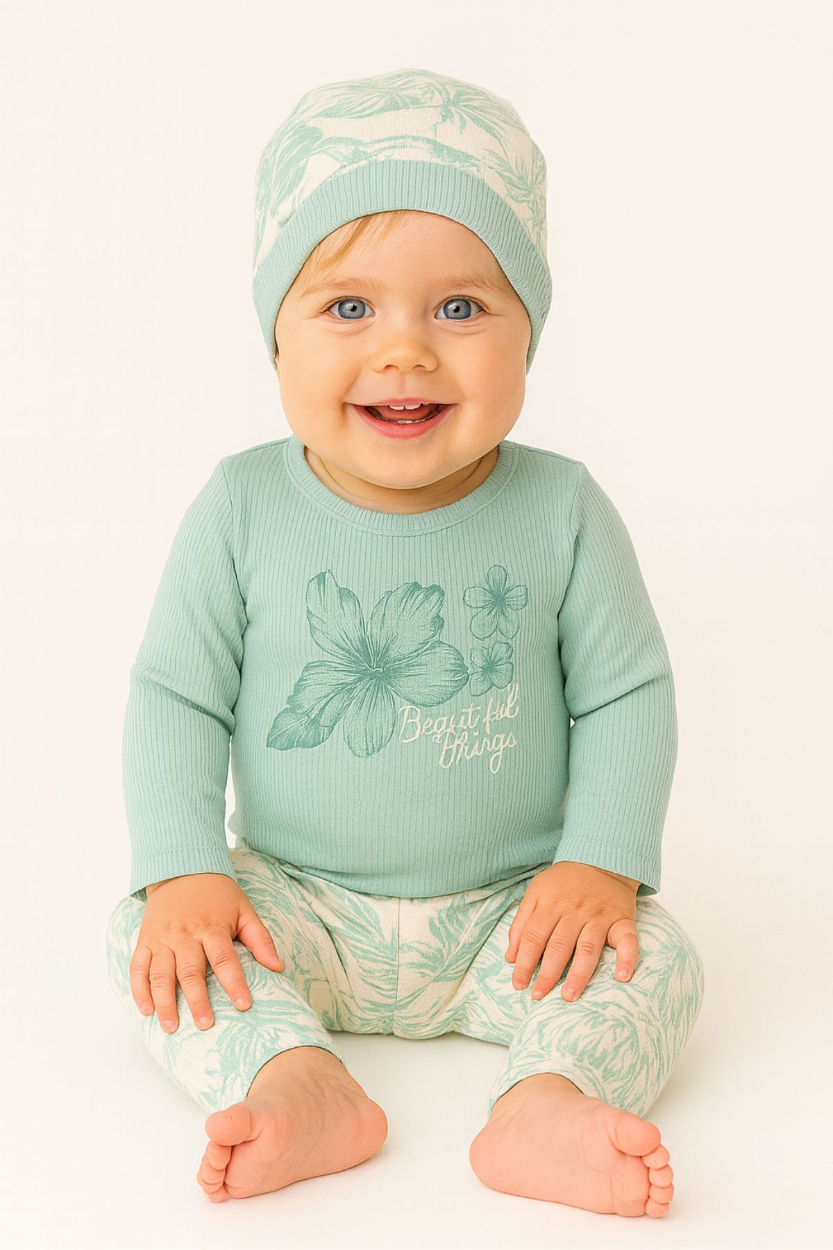 Бебешки комплект за момиче с дълъг ръкав 3 части, зелен цвят