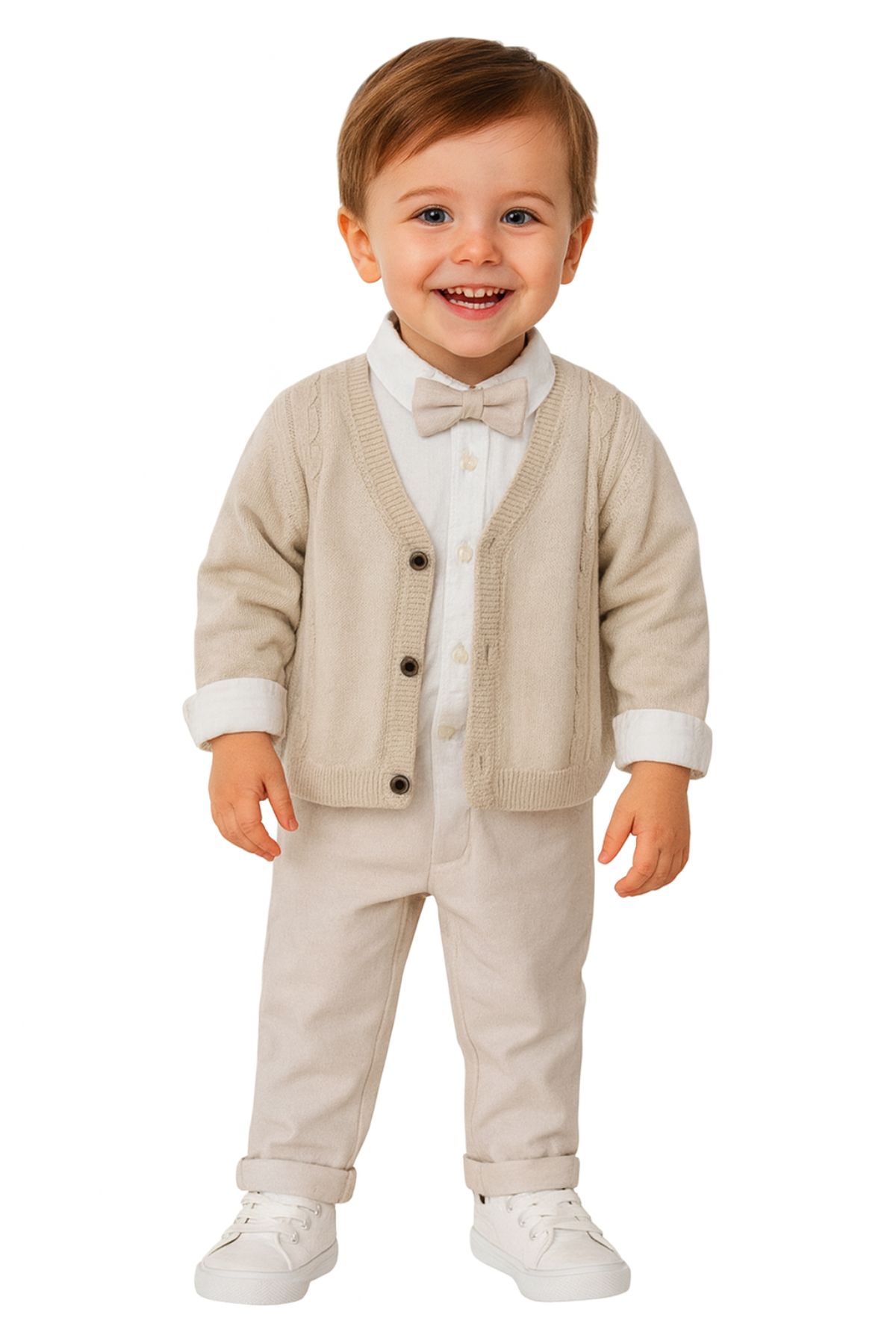 Детски комплект за момче с дълъг ръкав 4 части, бежов цвят