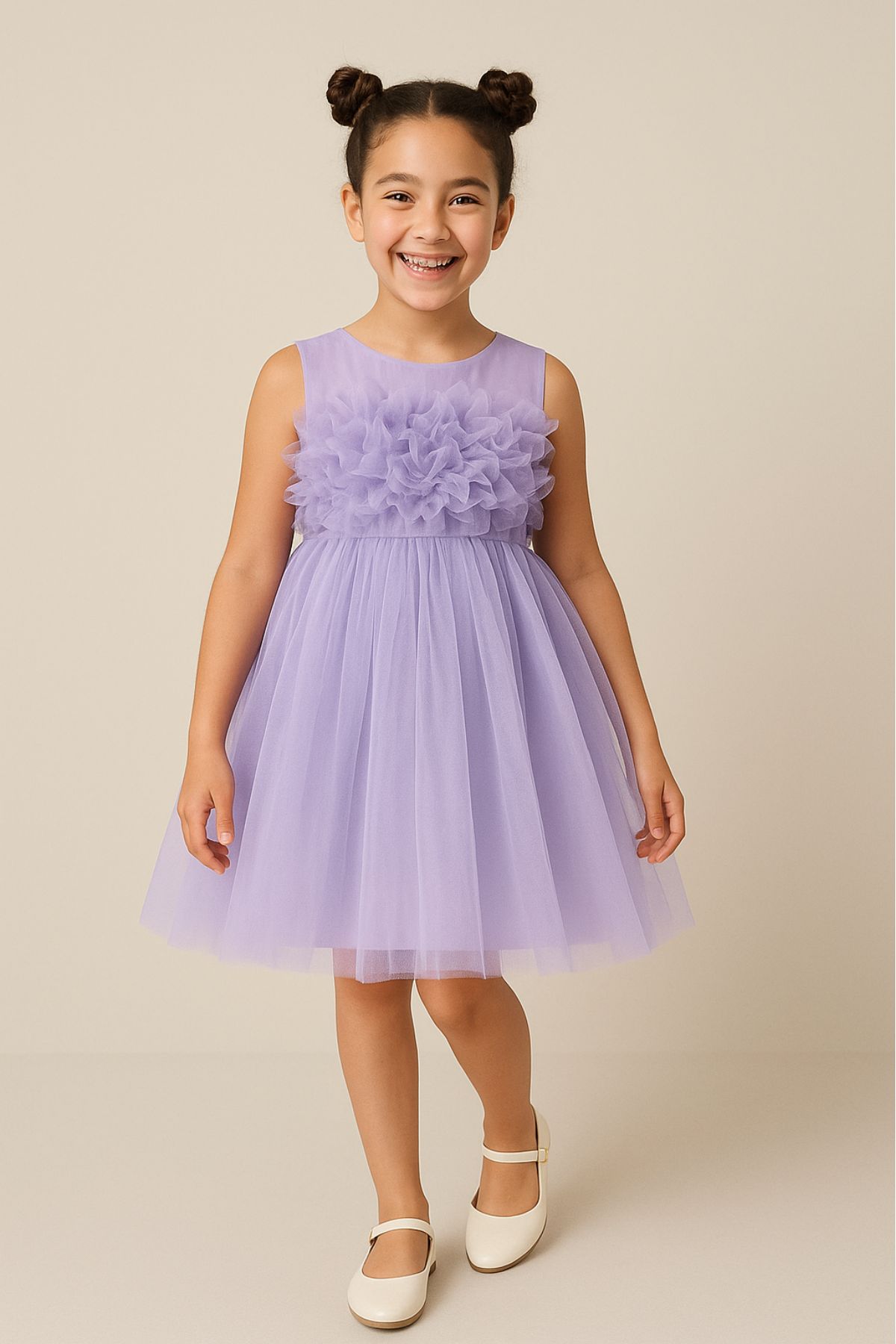 Детска официална рокля с чантичка, светло лилав цвят