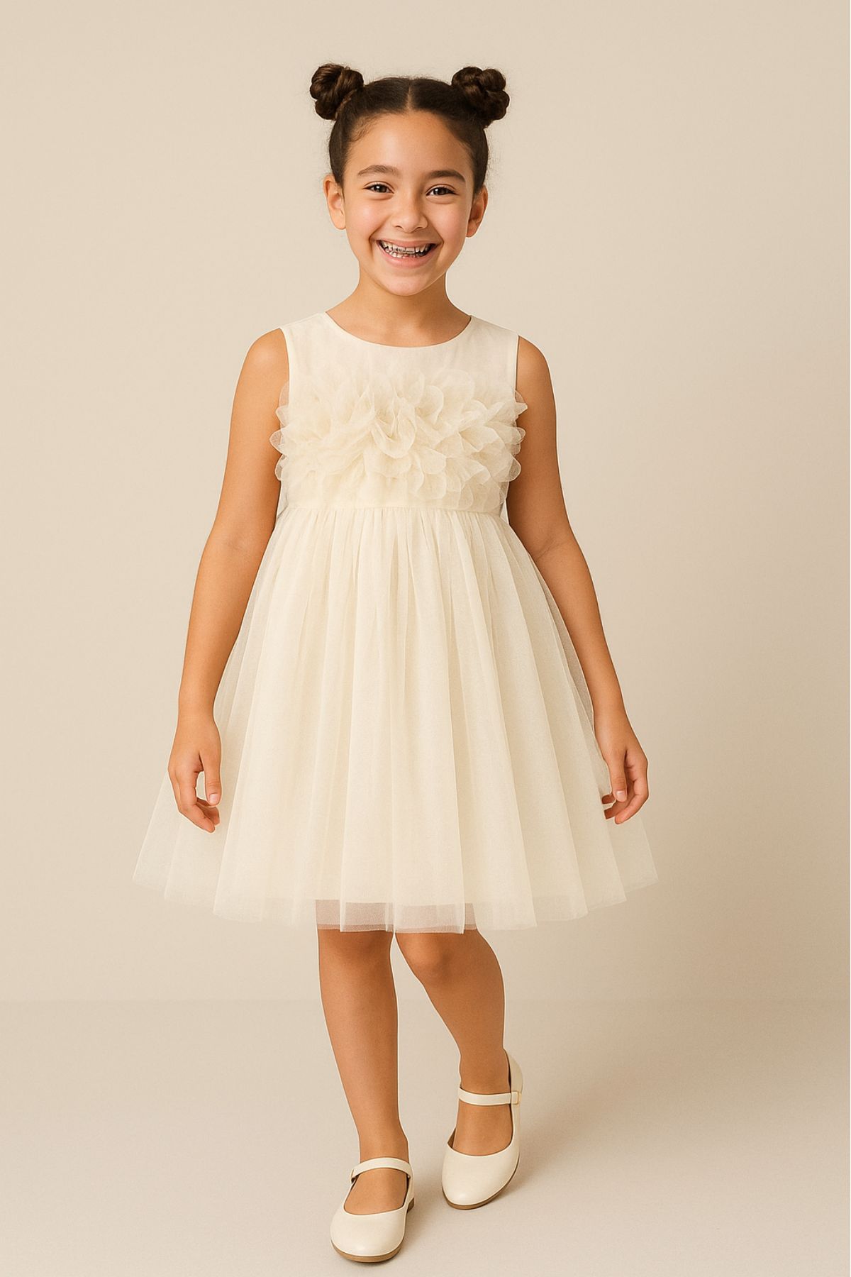 Детска официална рокля с чантичка, цвят екрю