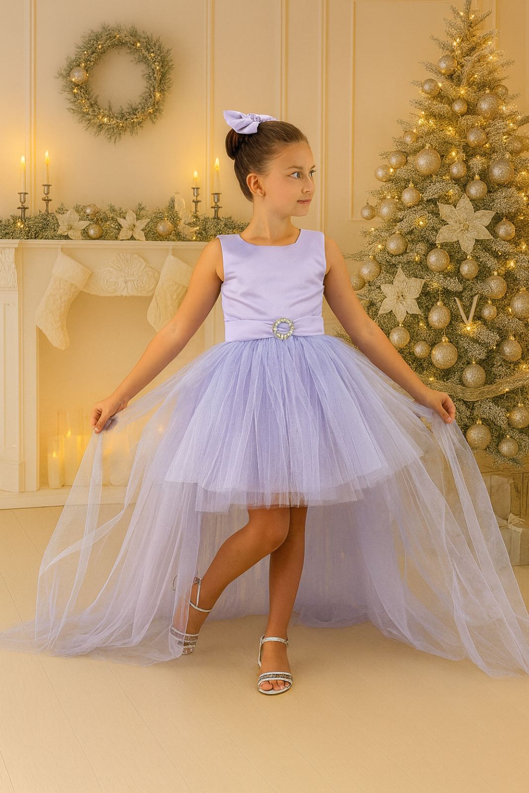 Детска официална рокля, лилав цвят