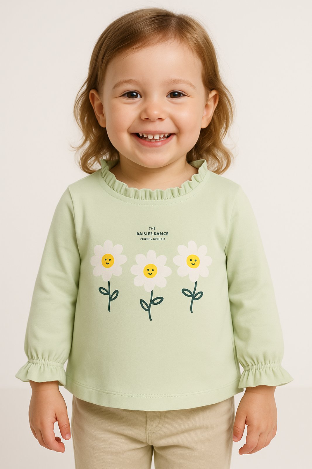 Детска блуза момиче дълъг ръкав, зелен цвят