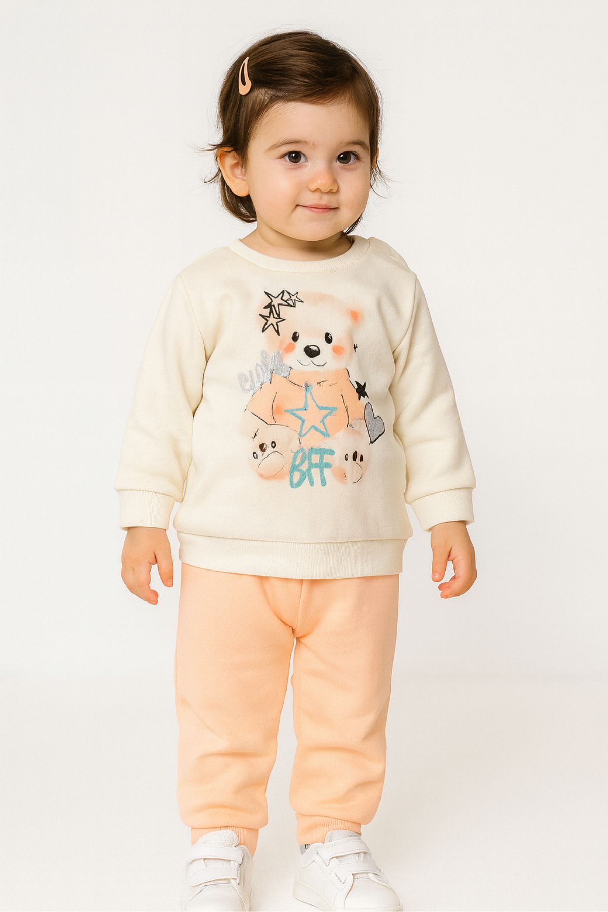 Бебешки комплект вата за момиче с дълъг ръкав, свeтло оранжев цвят