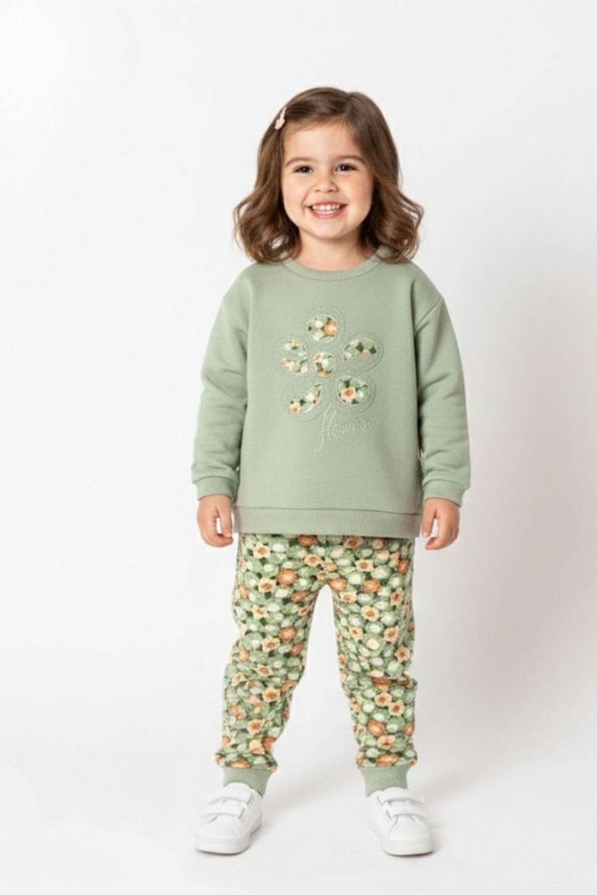 Детски комплект вата за момиче с дълъг ръкав, зелен цвят