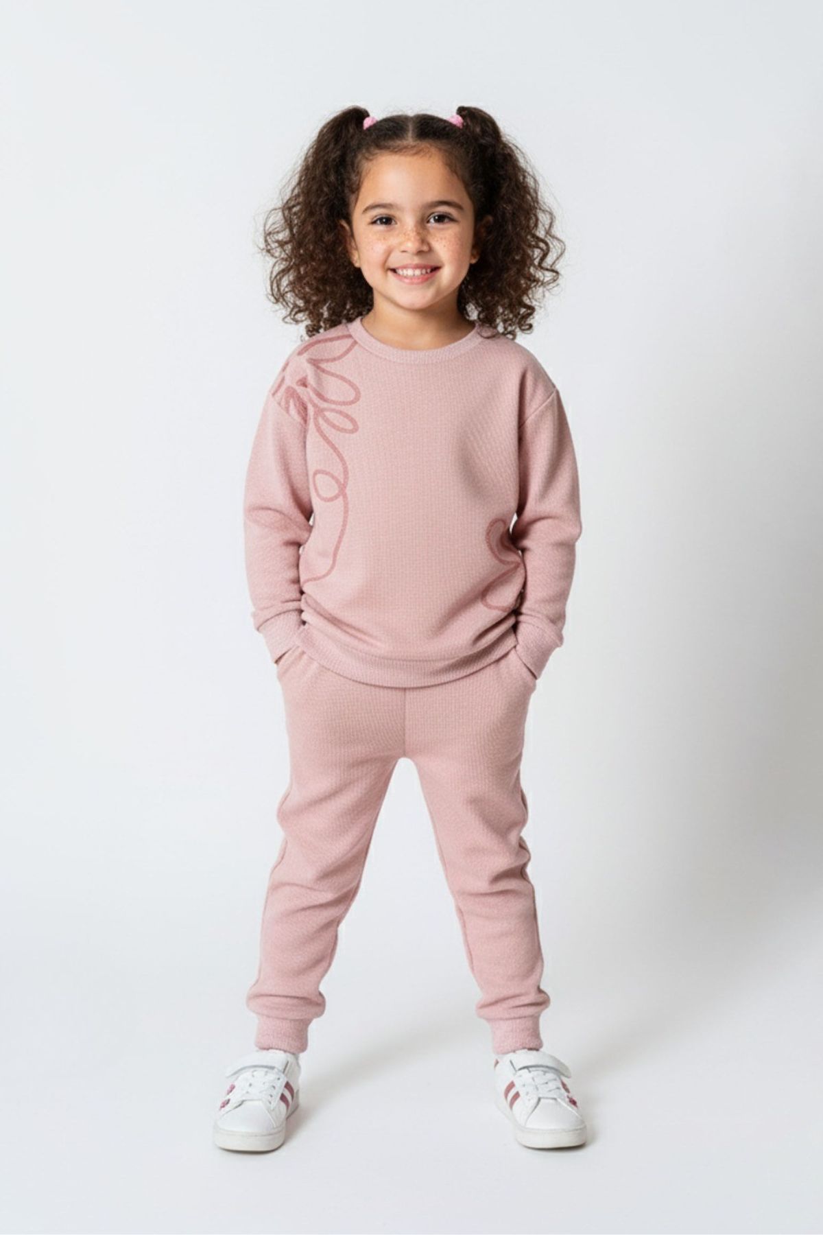 Детски комплект за момиче с дълъг ръкав, розов цвят
