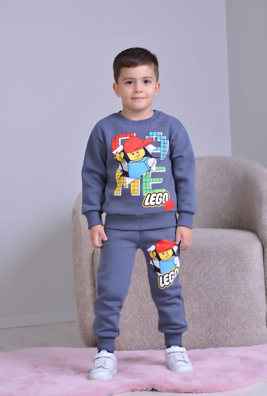 Детски комплект вата за момче с дълъг ръкав, тъмно сив цвят