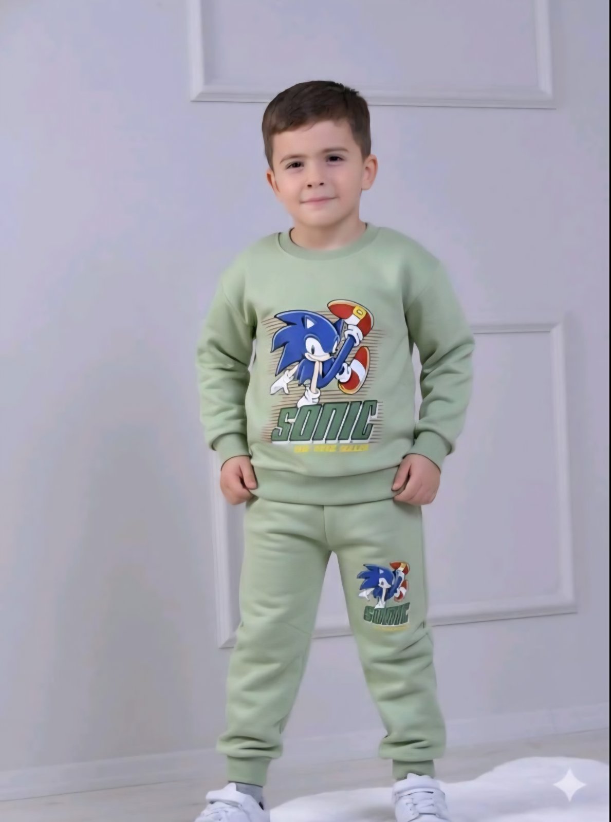 Детски комплект вата за момче с дълъг ръкав, зелен цвят