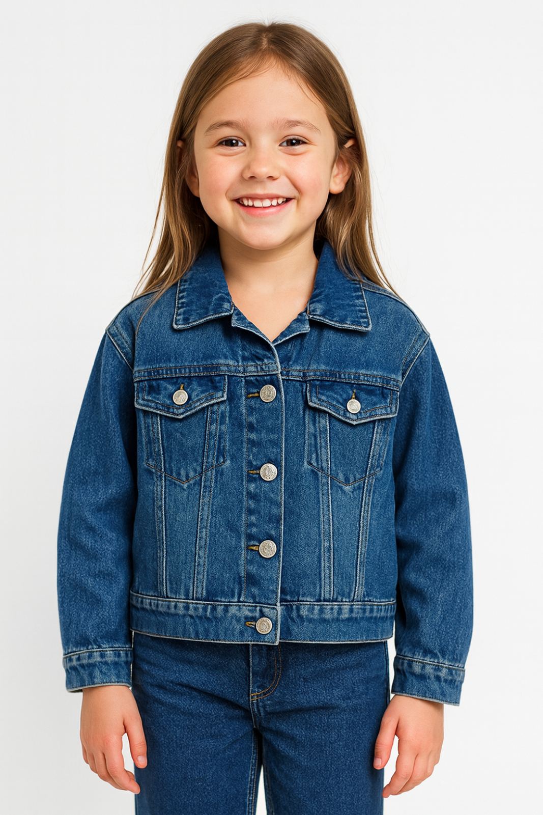 Детско яке деним за момиче, син цвят