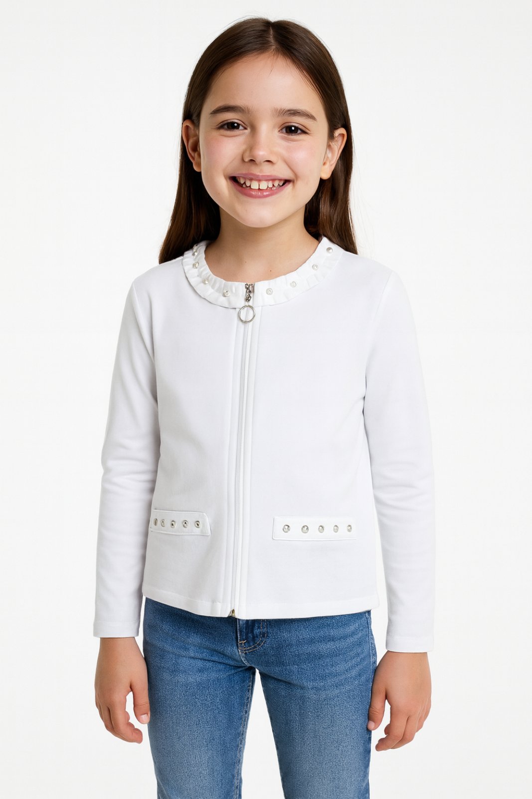 Детска жилетка момиче, бял цвят