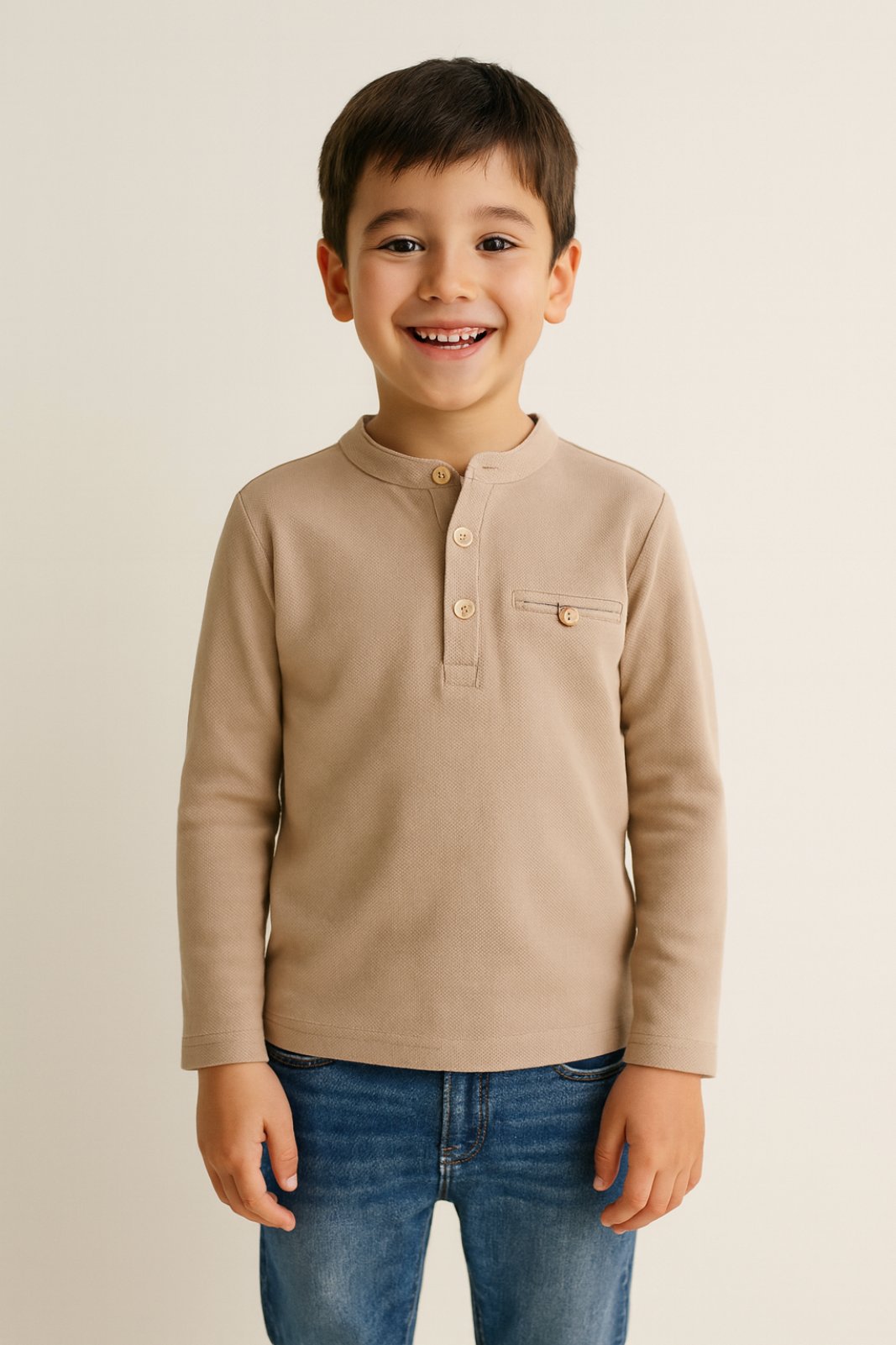 Детска блуза за момче с дълъг ръкав, бежов цвят