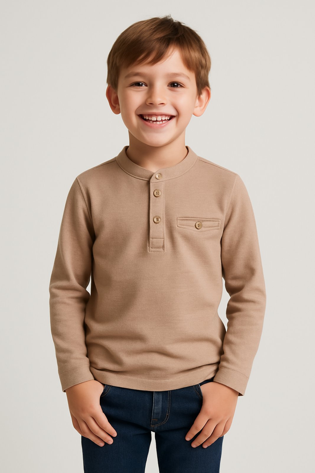 Детска блуза за момче с дълъг ръкав, кафяв цвят