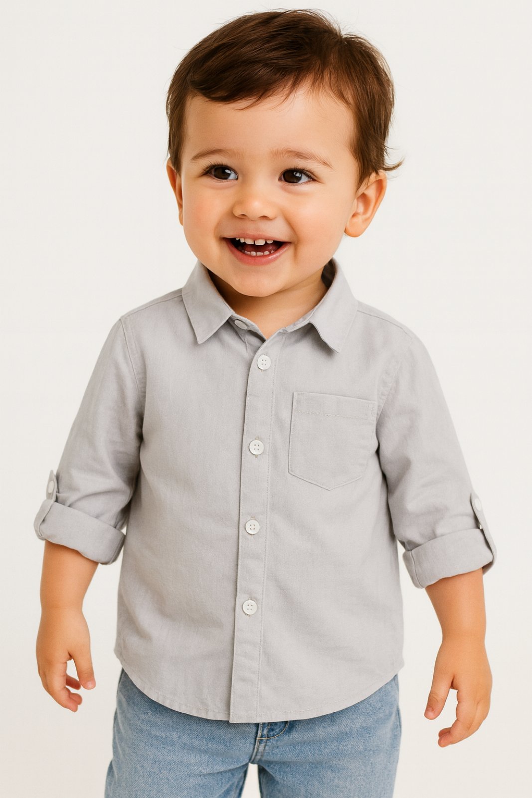 Детска риза момче дълъг ръкав, сив цвят