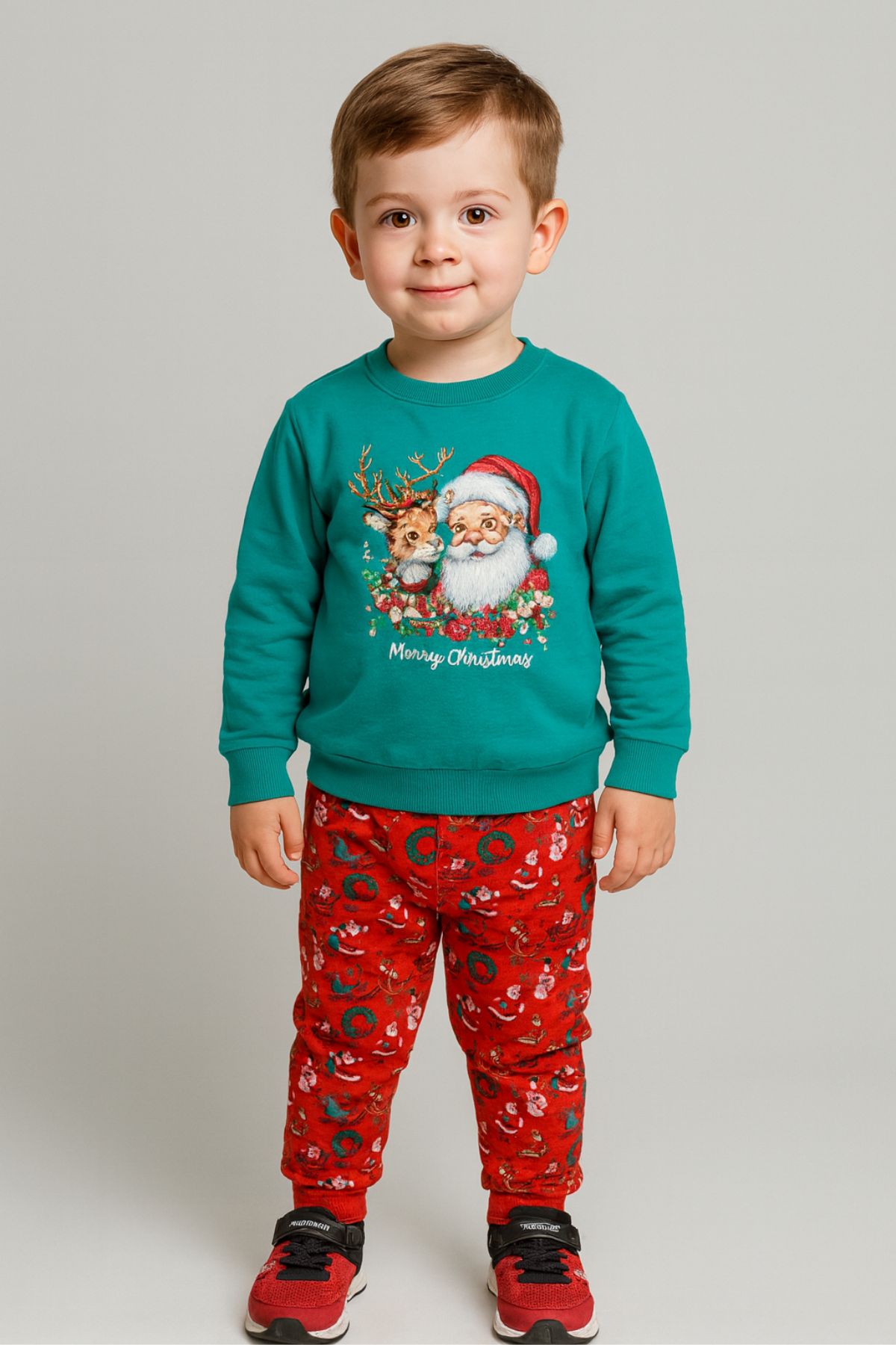 Детски комплект с дълъг ръкав Коледа, зелен цвят