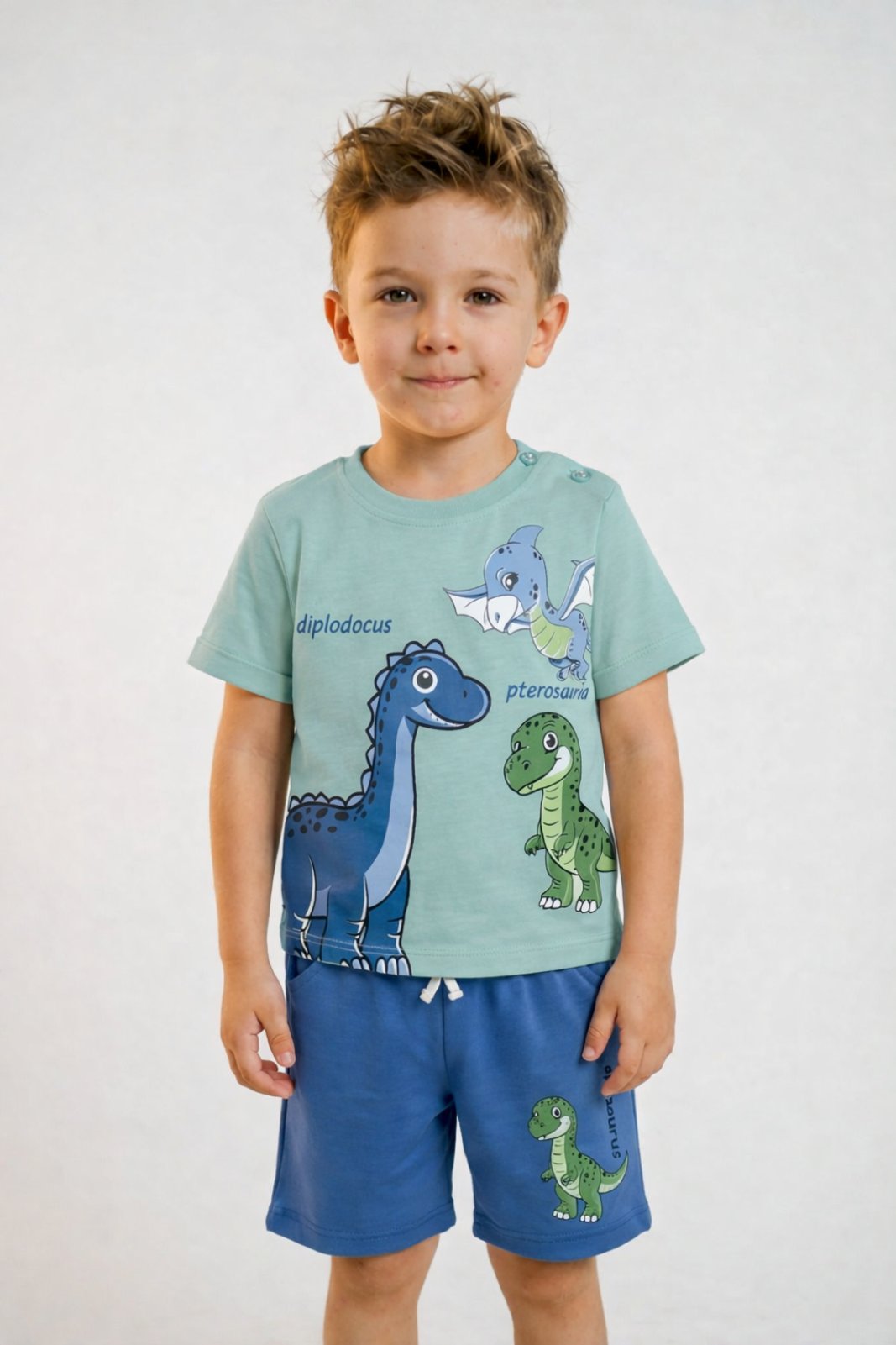 Детски комплект за момче с къс ръкав, син цвят