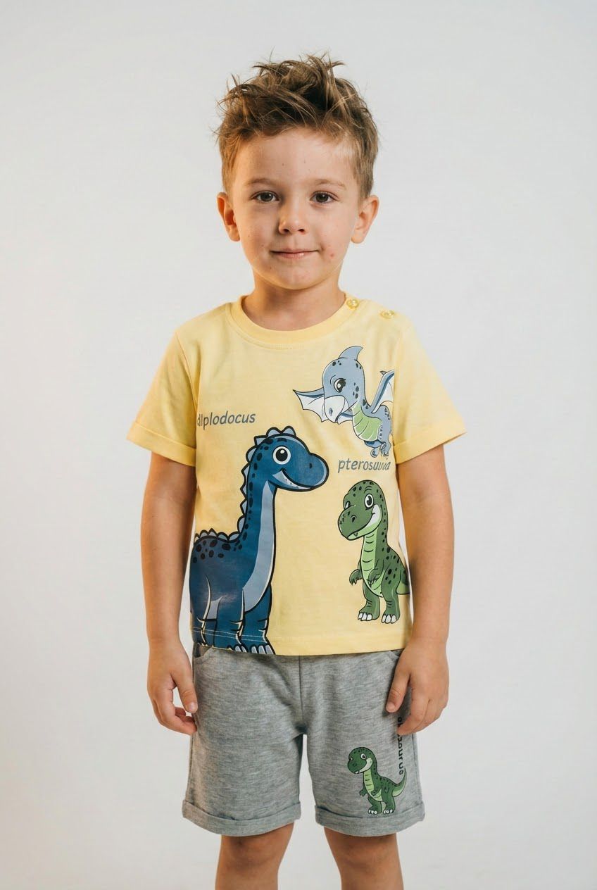 Детски комплект за момче с къс ръкав, жълт цвят