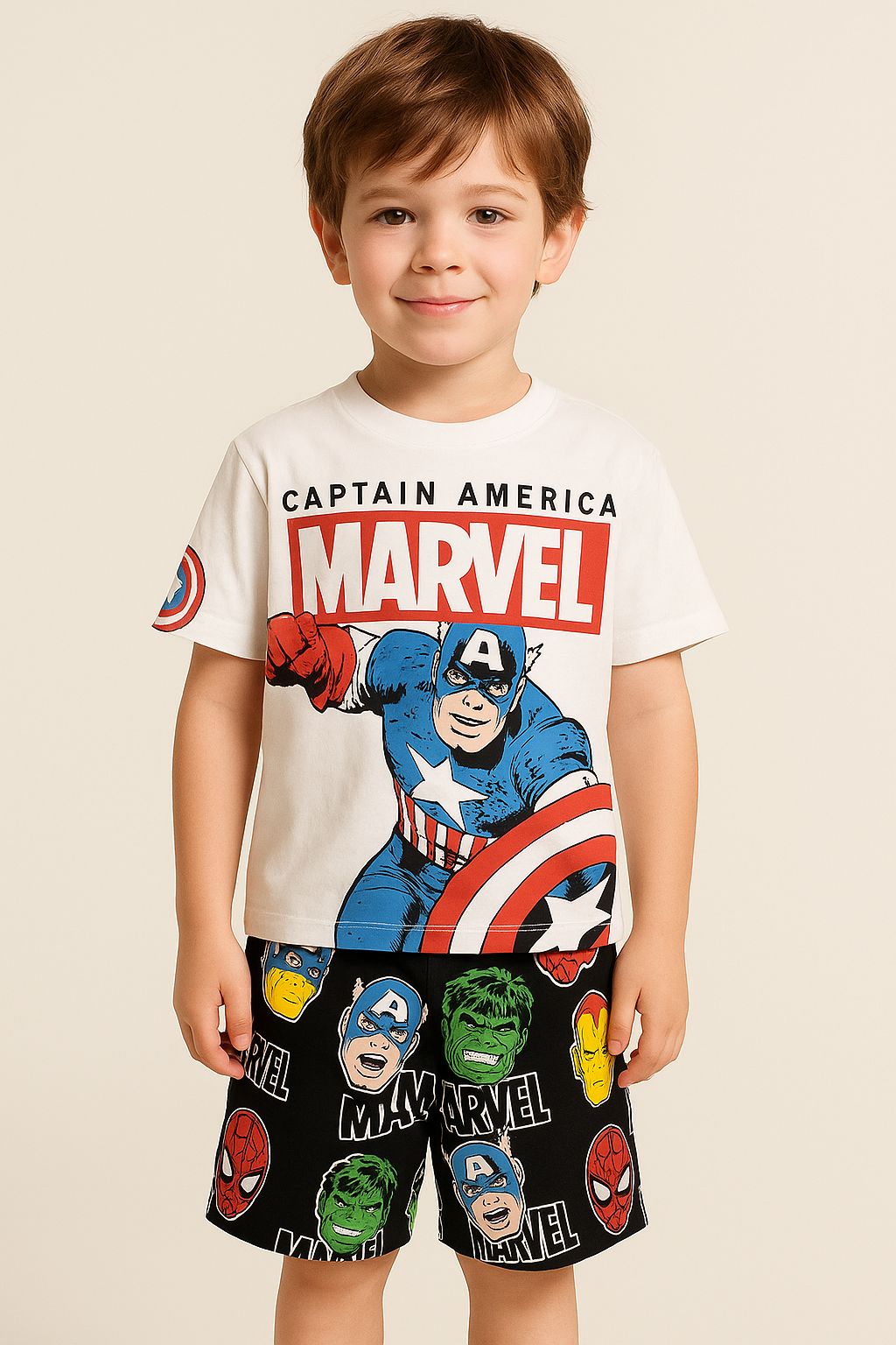 Детски комплект с къс ръкав Marvel, бял цвят