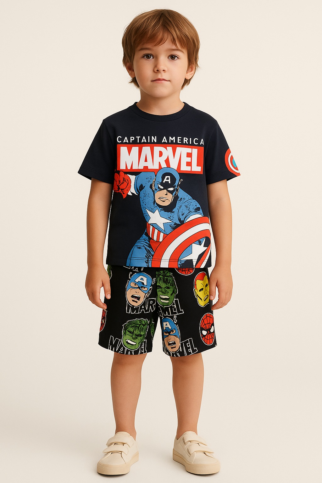 Детски комплект с къс ръкав Marvel, черен цвят