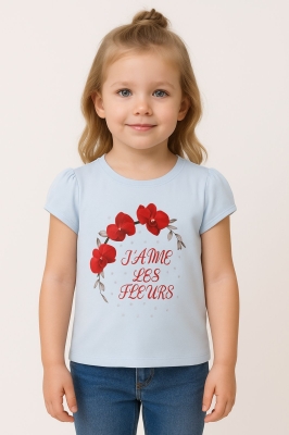 Детска тениска за момиче, син цвят  4г