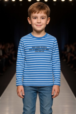 Детска блуза момче дълъг ръкав, в синьо и бяло райе  8г